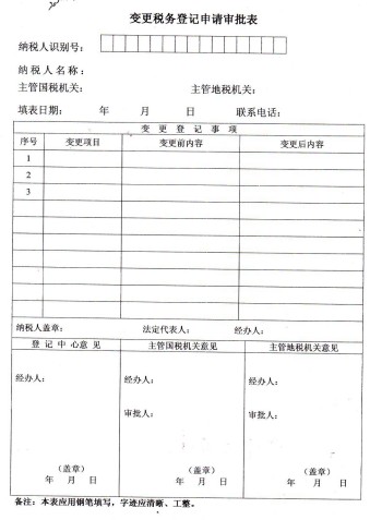 变更税务登记审批表